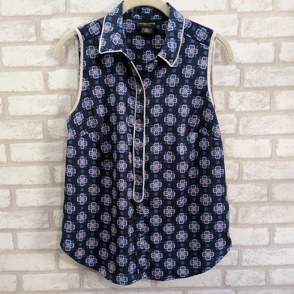 Liz Claiborne Career Ibiza Aves Tank Blue Foulard Petite Small